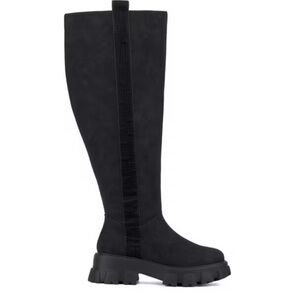 Fashion to Figure NWOT Jaime Wide Calf Knee High Boots Black Faux Croc stripe 7W